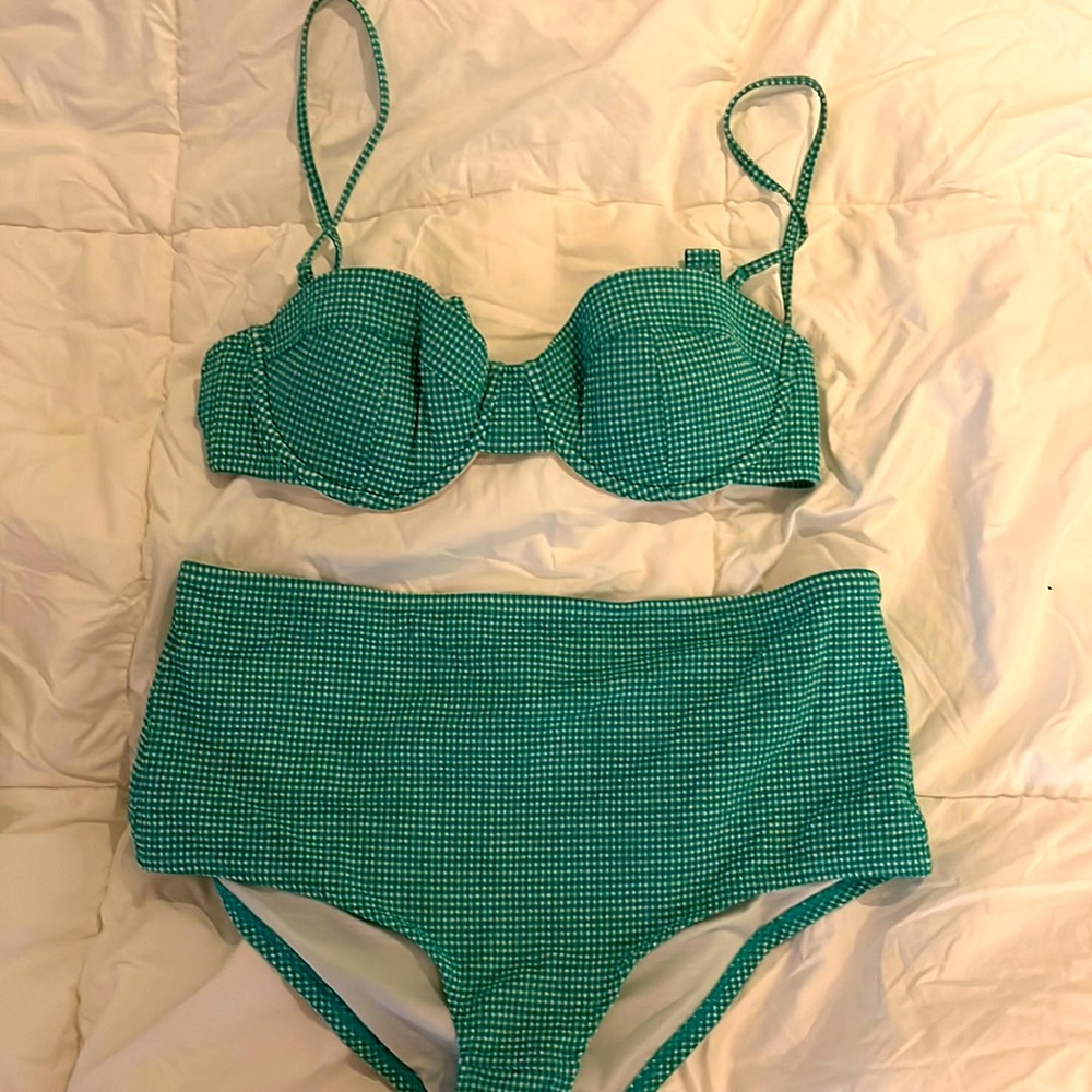 J Crew beautiful worn once green gingham seersucker bikini